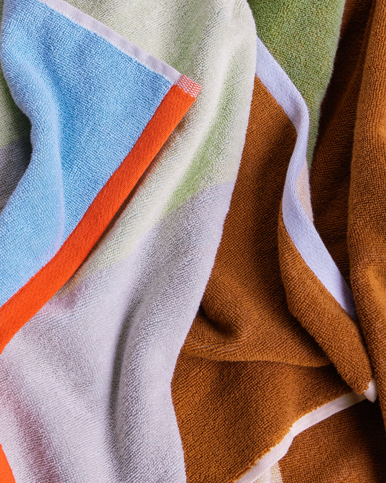 Hübsch - Block Håndklæde, stor, lyseblå/flerfarvet